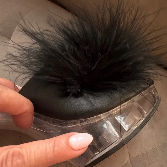 New Fabulicious Sultry Platform Marabou Heel Sultry-601F black & clear sz 9 - Picture 8 of 11